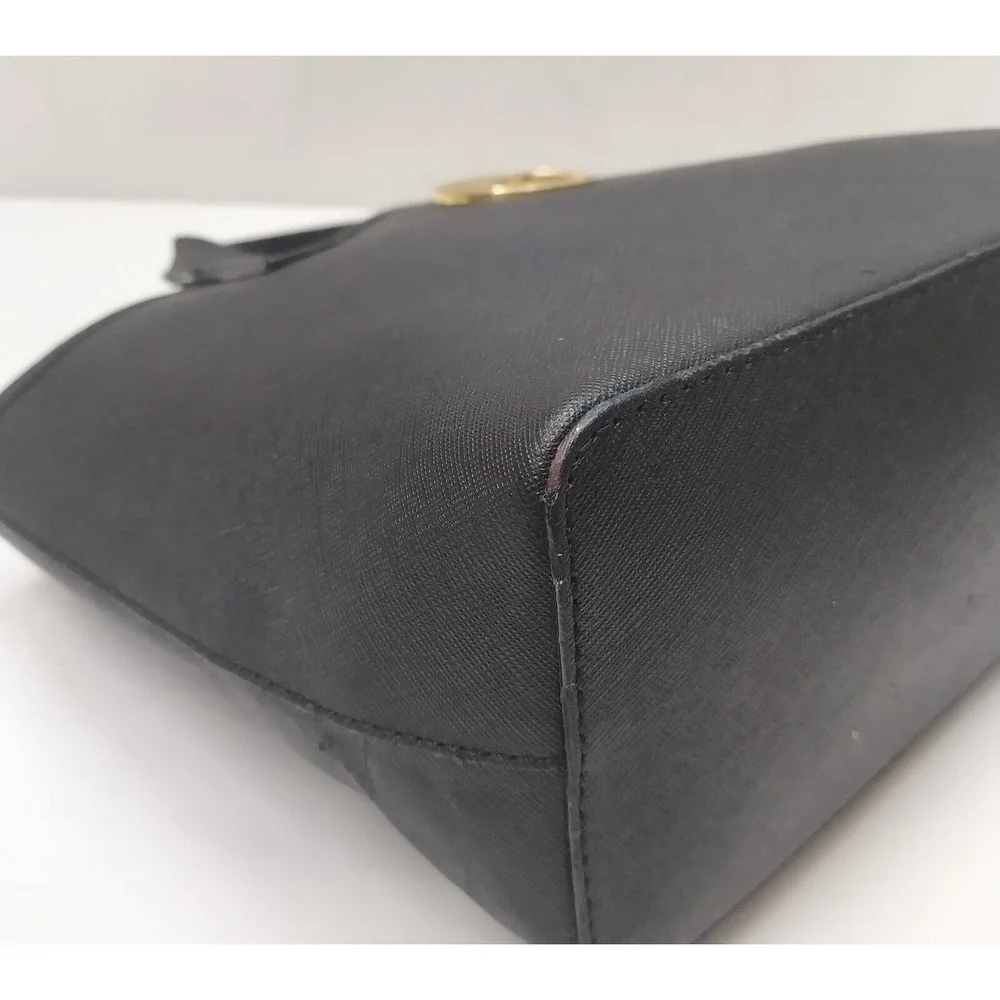 Michael Kors Black Crossgrain Leather Double Handle Small Tote Bag